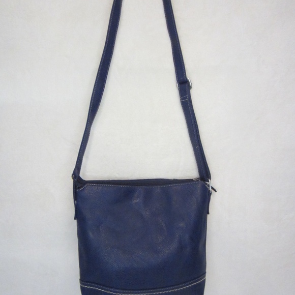 BOC Vinyl Blue Faux Leather Crossbody Adjustable Strap Medium Zip Close - Picture 8 of 16